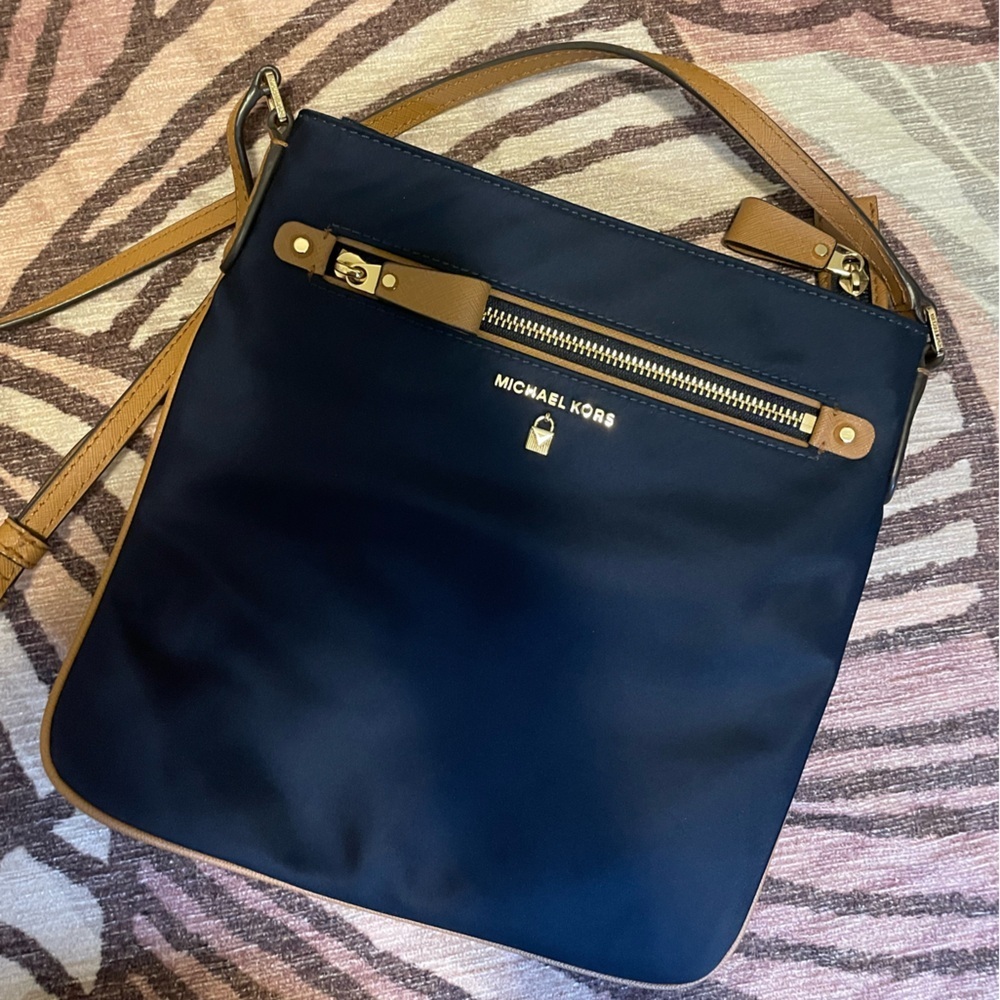 Michael Kors Dark Blue and Tan Messenger Bag